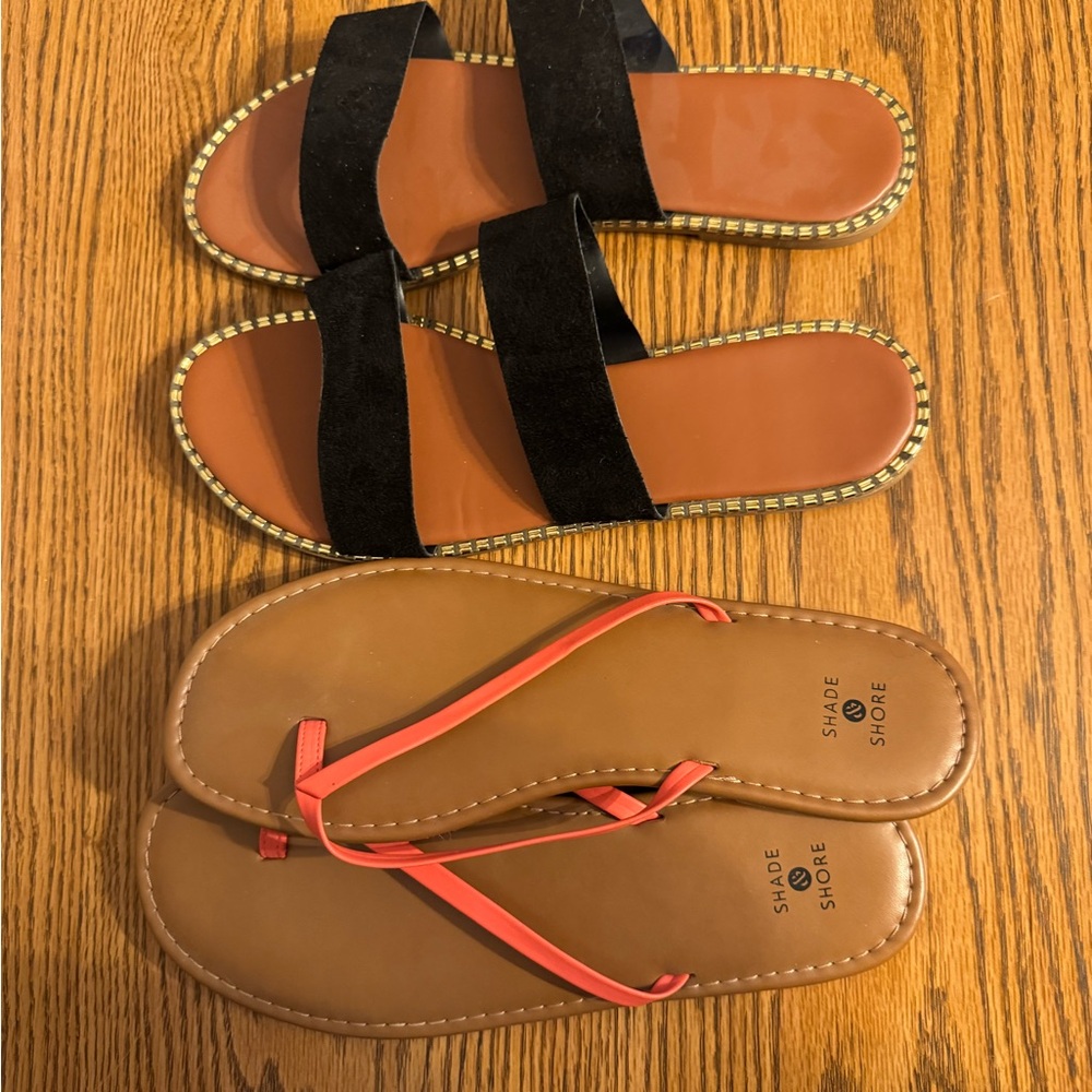 Shade & Shore Black and Tan Sandals Set